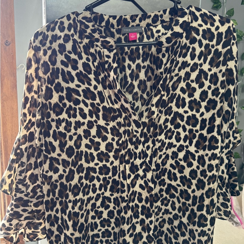 Vince Camuto Black and Tan Leopard Blouse